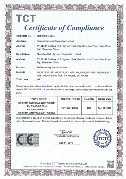 ประเทศจีน Freego High-Tech Corporation Limited Co., Ltd. รับรอง